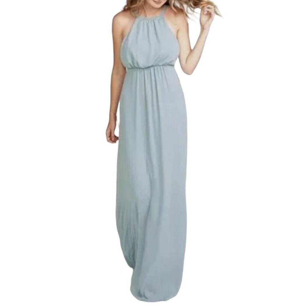 Show me your Mumu Amanda Halter Chiffon Maxi Dress Small Silver Sage Crisp Fairy